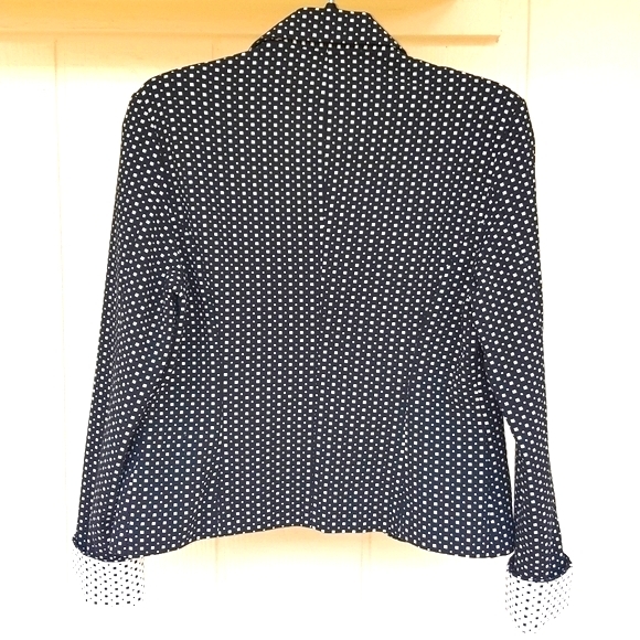 10 AMANDA & CHELSEA Tiny Polka Dot Black White Stretchy Career Blazer Jacket - Picture 5 of 10